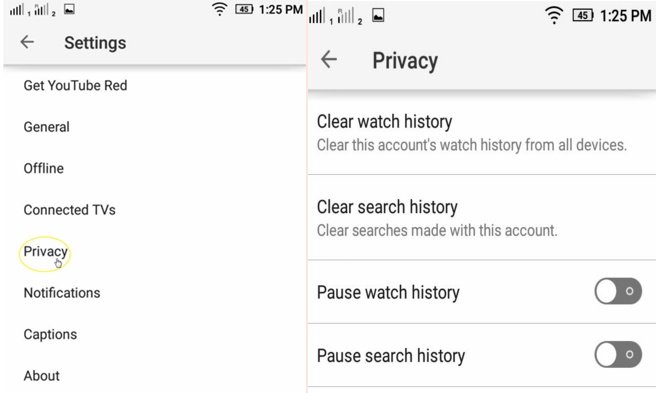 delete youtube search history
