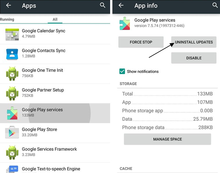 Uninstall updates of Google Play Store