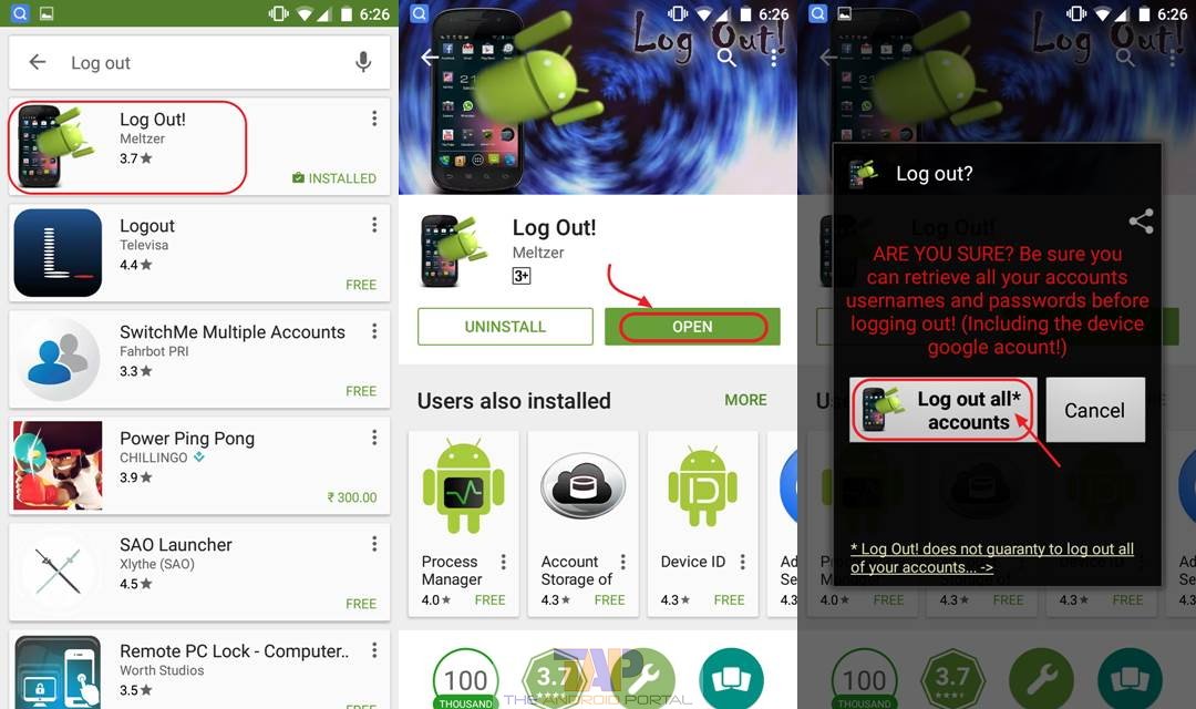 Sign out from Play store by Using an Android App