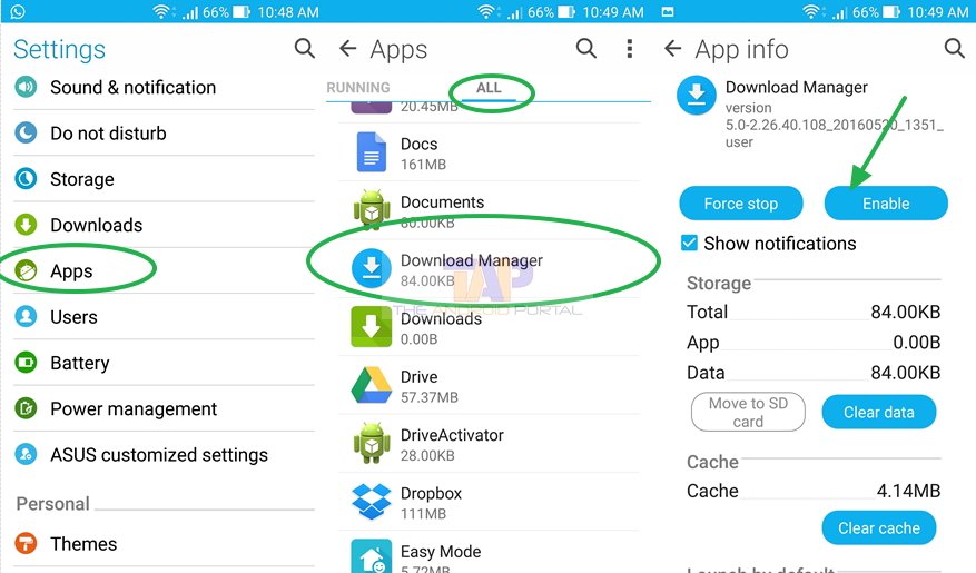 Enable Download Manager on Android