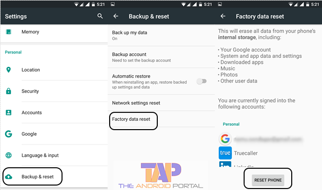 How to reset google account on android tablets phones