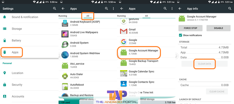 Clear Data of Google Account Manager