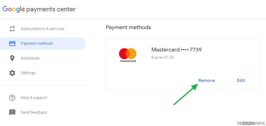 delete credit card information from Google Play Store