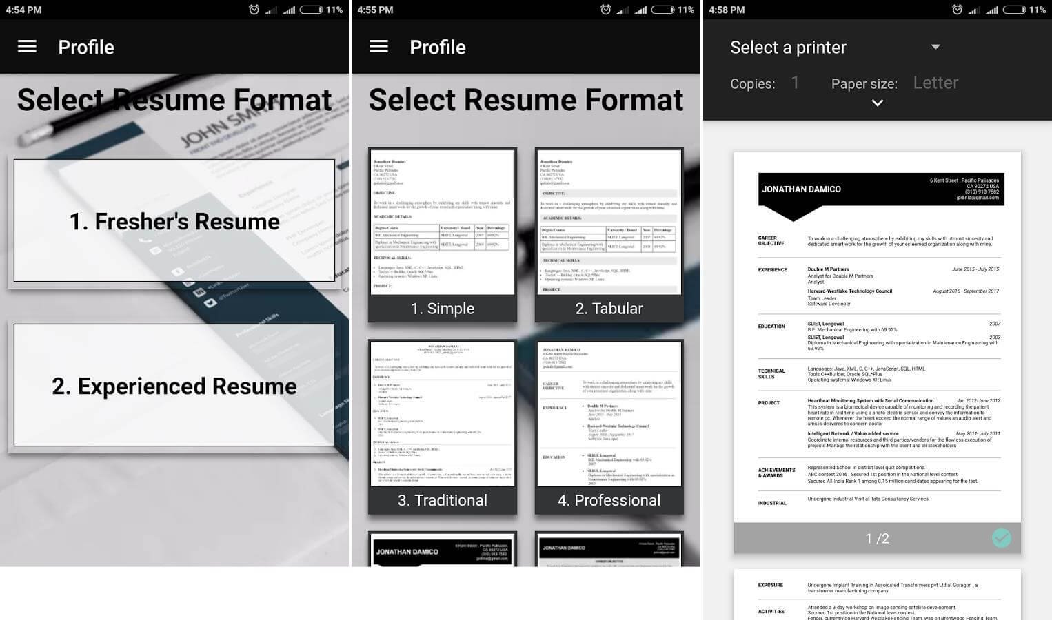 Free resume builder PDF formats CV maker templates
