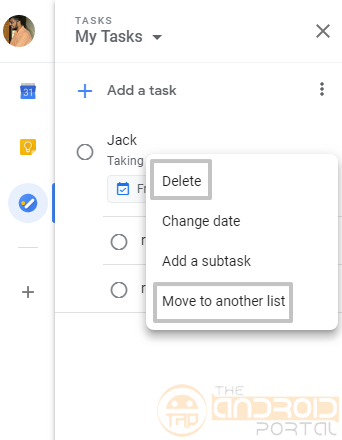 Delete, Move the tasks