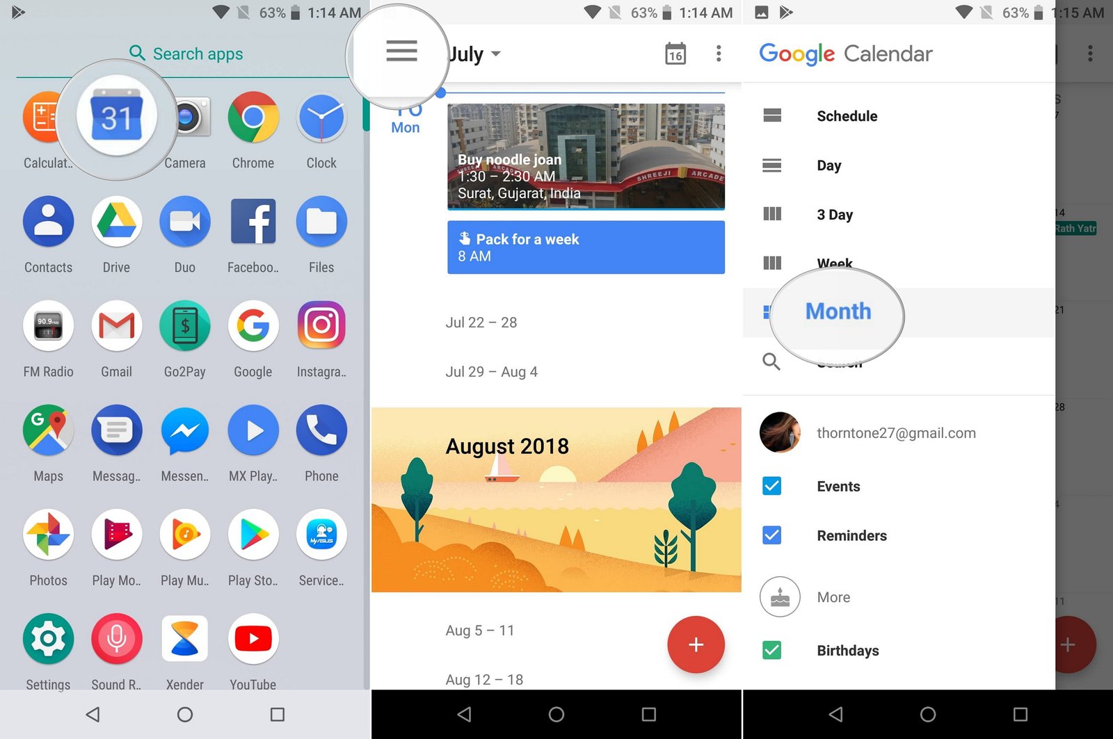 How to change your Calendar view
