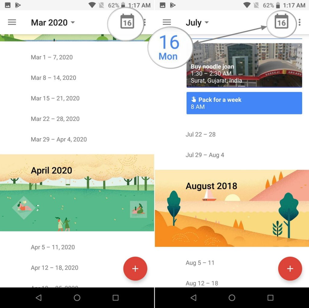 How to quickly return to today's date