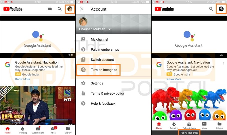 How to Gone YouTube Incognito Mode on Android - theandroidportal.com