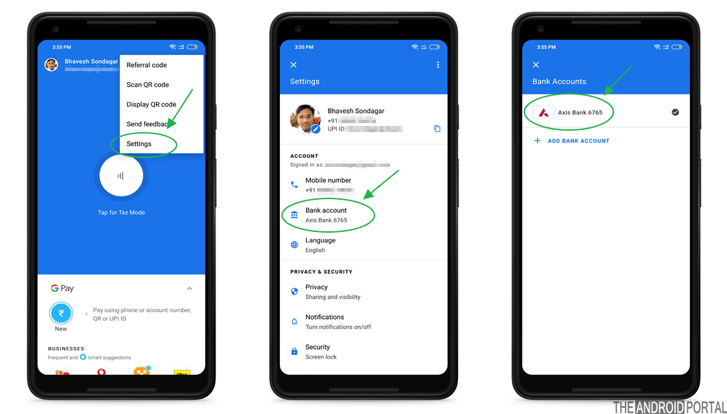 Deleting Bank account from Google Pay