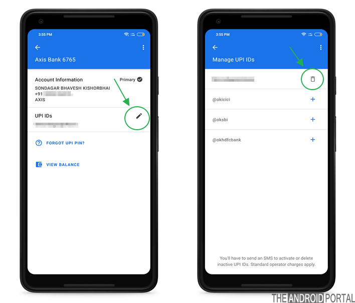 Delete bank UPI ID from Google Pay