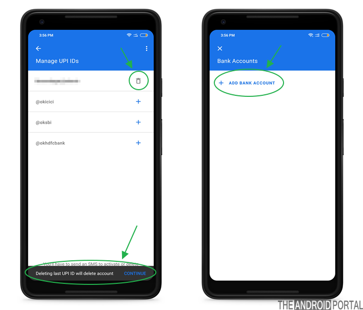 Deleting UPI ID from Google Pay