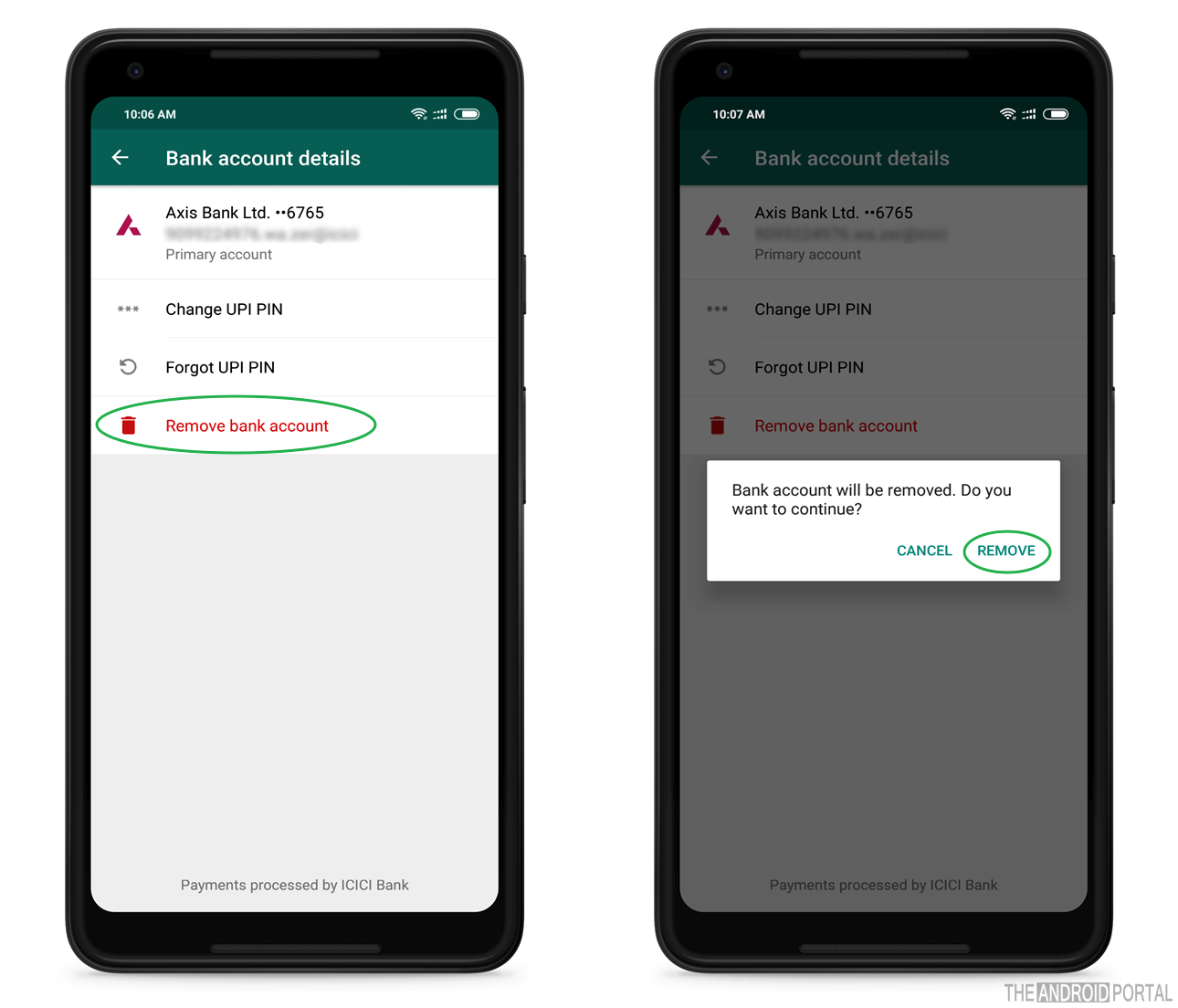 Remove Bank Acc from WhatsApp UPI