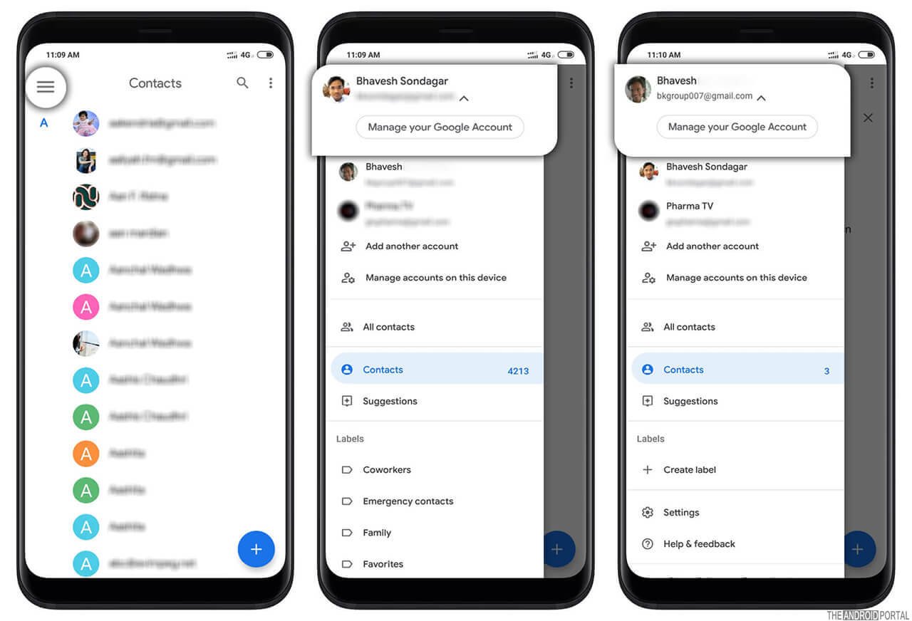 Switch Between Google Accounts on Contact Android App