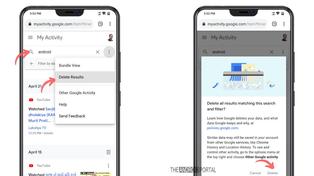 how to delete google activities by specific keywords or search