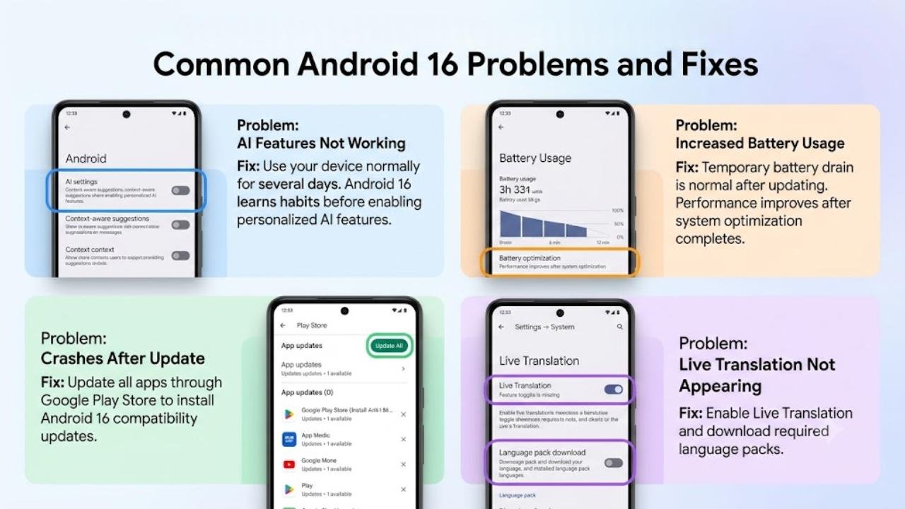 Common Android 16 Problems and Fixes