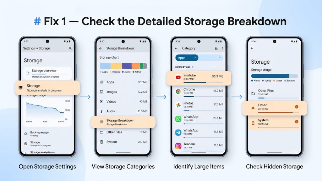 Fix 1 — Check the Detailed Storage Breakdown