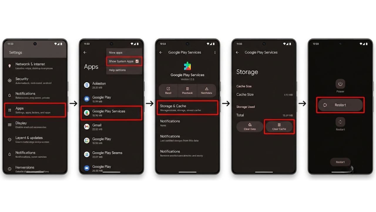 Fix 2 — Clear Google Play Services Cache