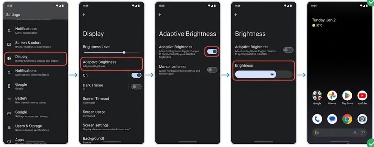 Fix 2 — Disable Adaptive Brightness - Android Screen Flickering Issue