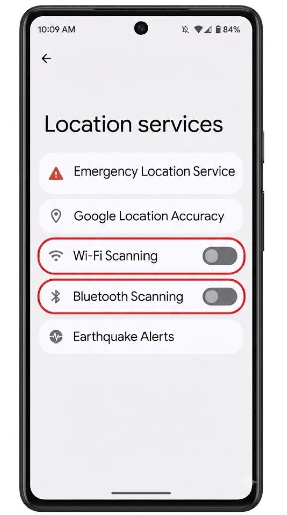 Fix 6 — Turn Off Wi-Fi Scanning and Bluetooth Scanning