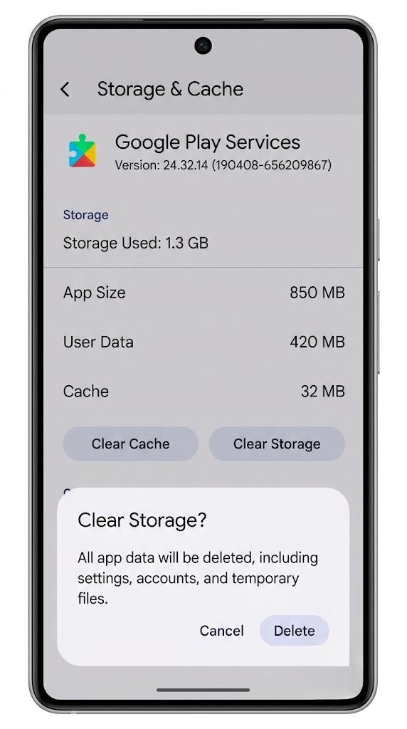 Step 4 — Clear app data (last resort) - How to Fix Google Play Services Problems
