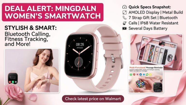 Mingdaln Womens Smartwatch Includes AMOLED Display, Bluetooth Calls & 7 Watch Bands