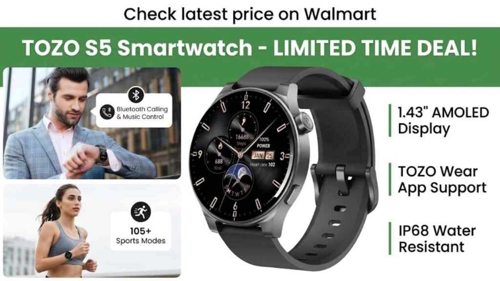 Current image: TOZO S5 Smartwatch Brings AMOLED Display & Bluetooth Calling at a Budget-Friendly Price