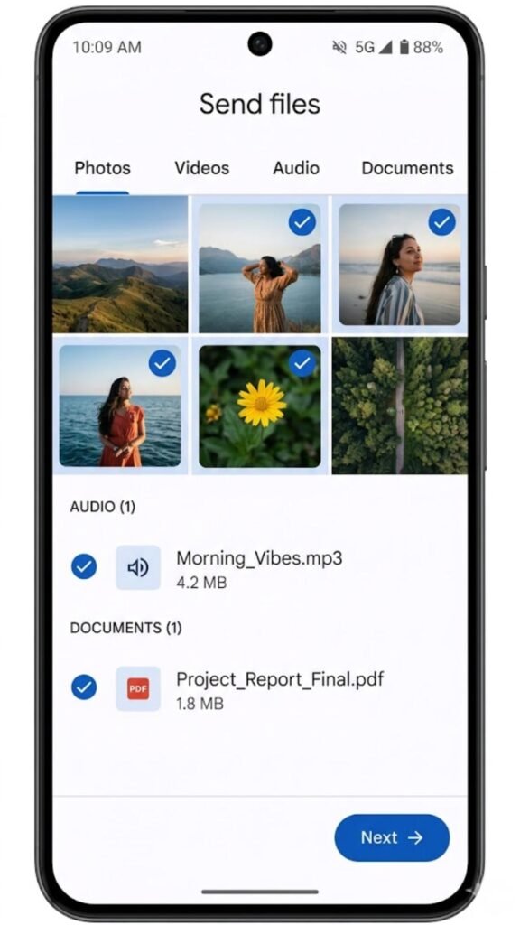 Files and Media-What You Can Share Using Nearby Share
