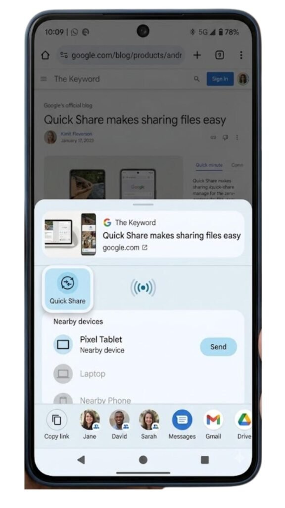 Links and URLs-What You Can Share Using Nearby Share